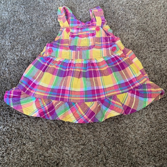 OshKosh B'gosh Pink Plaid Ruffle Trim Overalls Dress Sz.18m - Picture 6 of 9